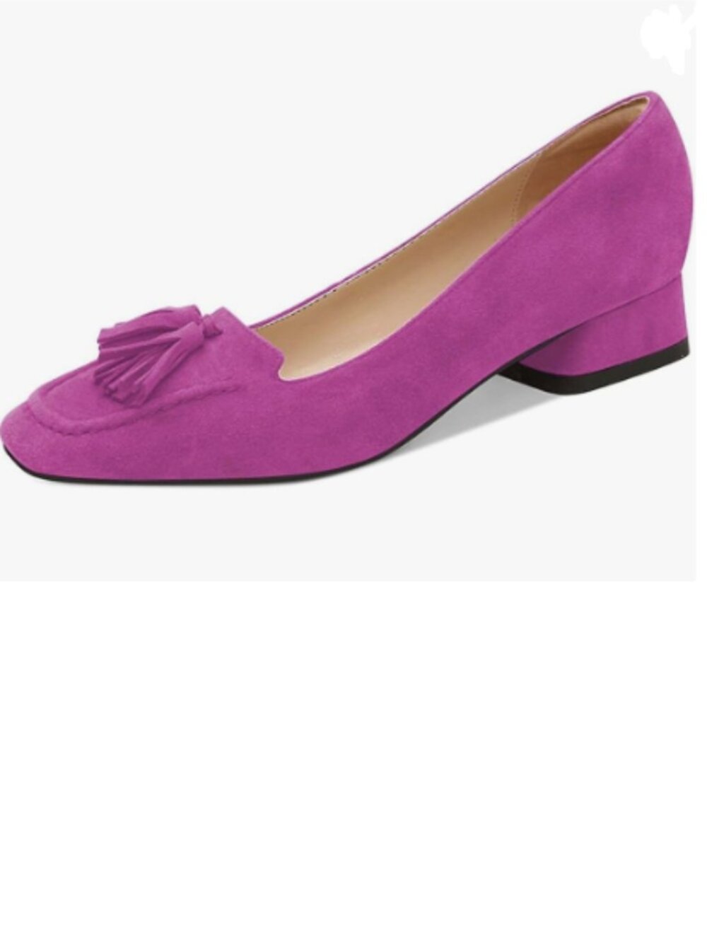 YDN Violet Block Low Heel Loafer Square Toe Tassel Fringe Slip On Dress Pump